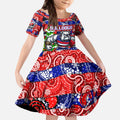 Custom Bulldogs Football Merry Christmas Kid Short Sleeve Dress Indigenous Australian Art