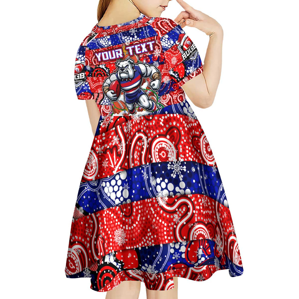 Custom Bulldogs Football Merry Christmas Kid Short Sleeve Dress Indigenous Australian Art