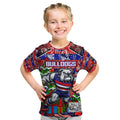 Custom Bulldogs Football Merry Christmas Kid T Shirt Indigenous Australian Art
