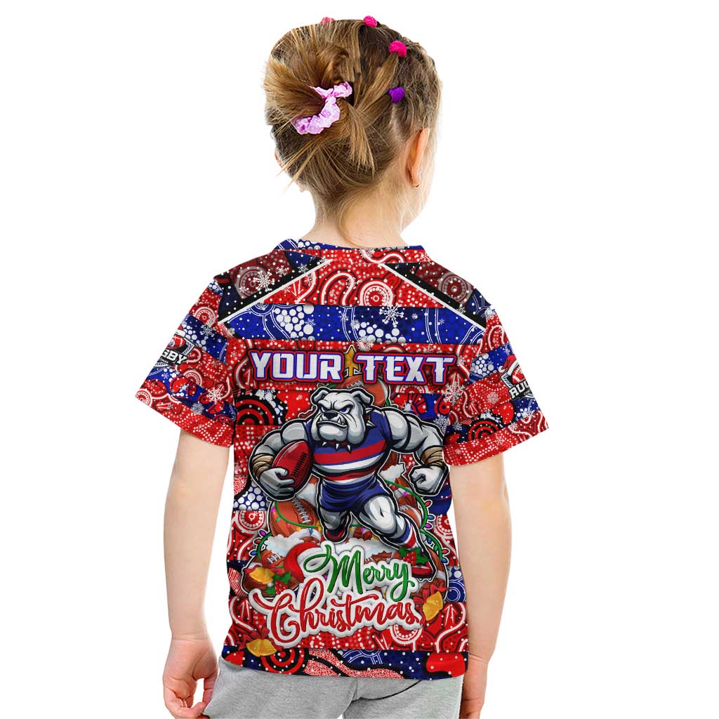 Custom Bulldogs Football Merry Christmas Kid T Shirt Indigenous Australian Art