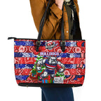 Bulldogs Football Merry Christmas Leather Tote Bag Indigenous Australian Art