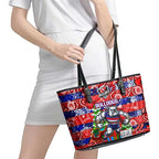 Bulldogs Football Merry Christmas Leather Tote Bag Indigenous Australian Art