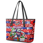 Bulldogs Football Merry Christmas Leather Tote Bag Indigenous Australian Art