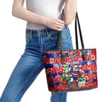 Bulldogs Football Merry Christmas Leather Tote Bag Indigenous Australian Art