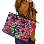 Bulldogs Football Merry Christmas Leather Tote Bag Indigenous Australian Art
