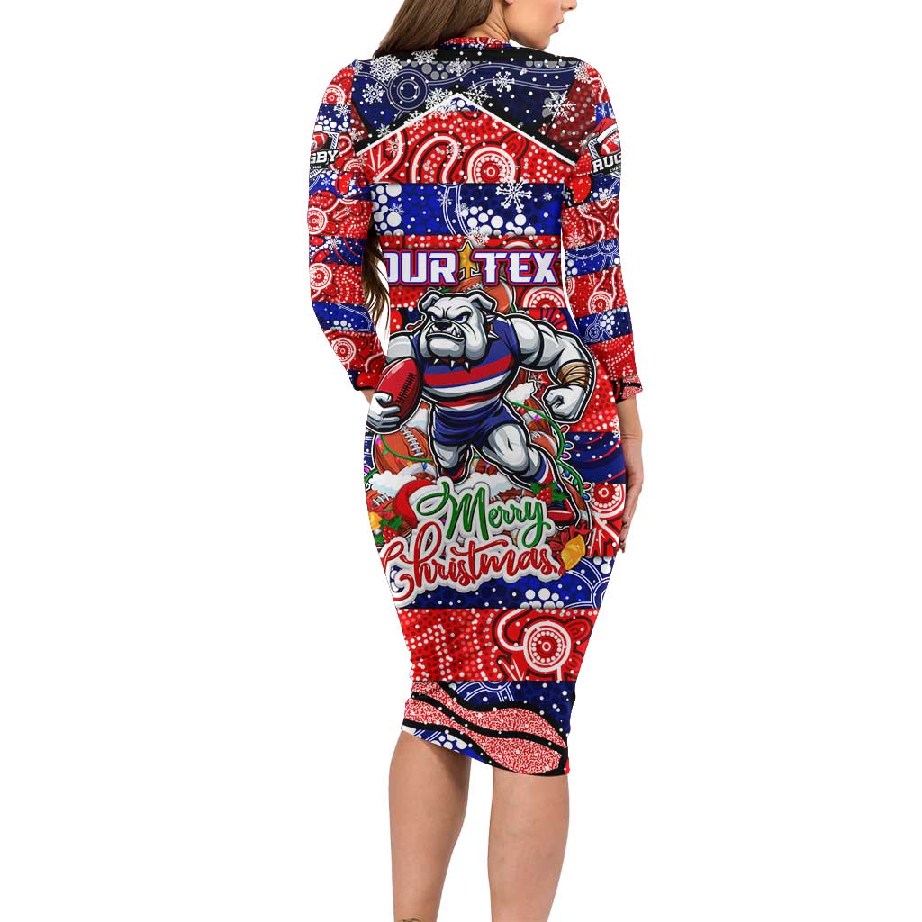 Custom Bulldogs Football Merry Christmas Long Sleeve Bodycon Dress Indigenous Australian Art