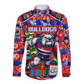 Custom Bulldogs Football Merry Christmas Long Sleeve Button Shirt Indigenous Australian Art