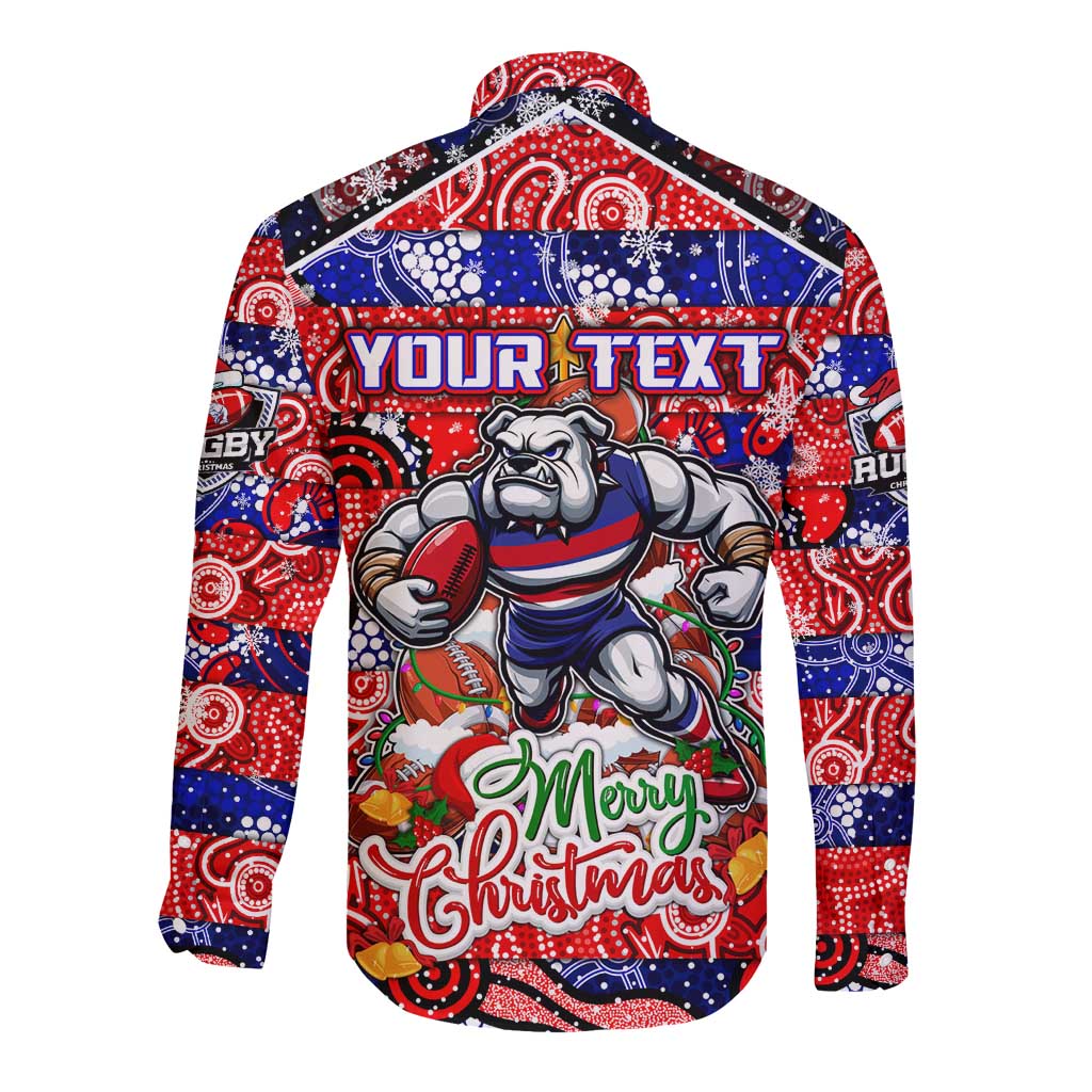 Custom Bulldogs Football Merry Christmas Long Sleeve Button Shirt Indigenous Australian Art