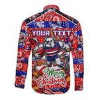 Custom Bulldogs Football Merry Christmas Long Sleeve Button Shirt Indigenous Australian Art