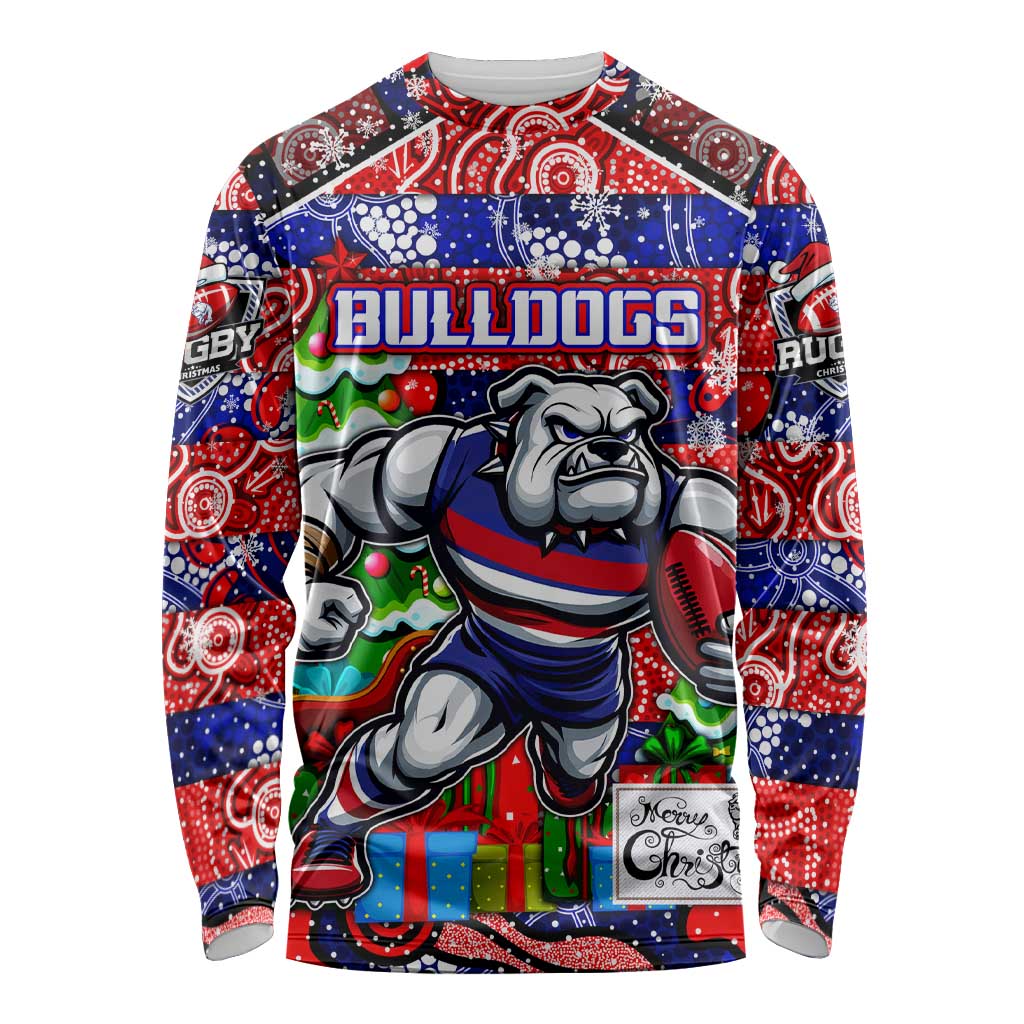 Custom Bulldogs Football Merry Christmas Long Sleeve Shirt Indigenous Australian Art