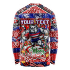 Custom Bulldogs Football Merry Christmas Long Sleeve Shirt Indigenous Australian Art
