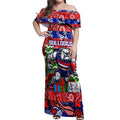 Custom Bulldogs Football Merry Christmas Off Shoulder Maxi Dress Indigenous Australian Art