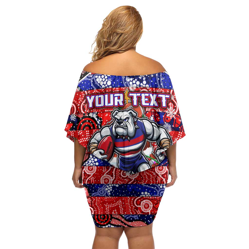 Custom Bulldogs Football Merry Christmas Off Shoulder Short Dress Indigenous Australian Art