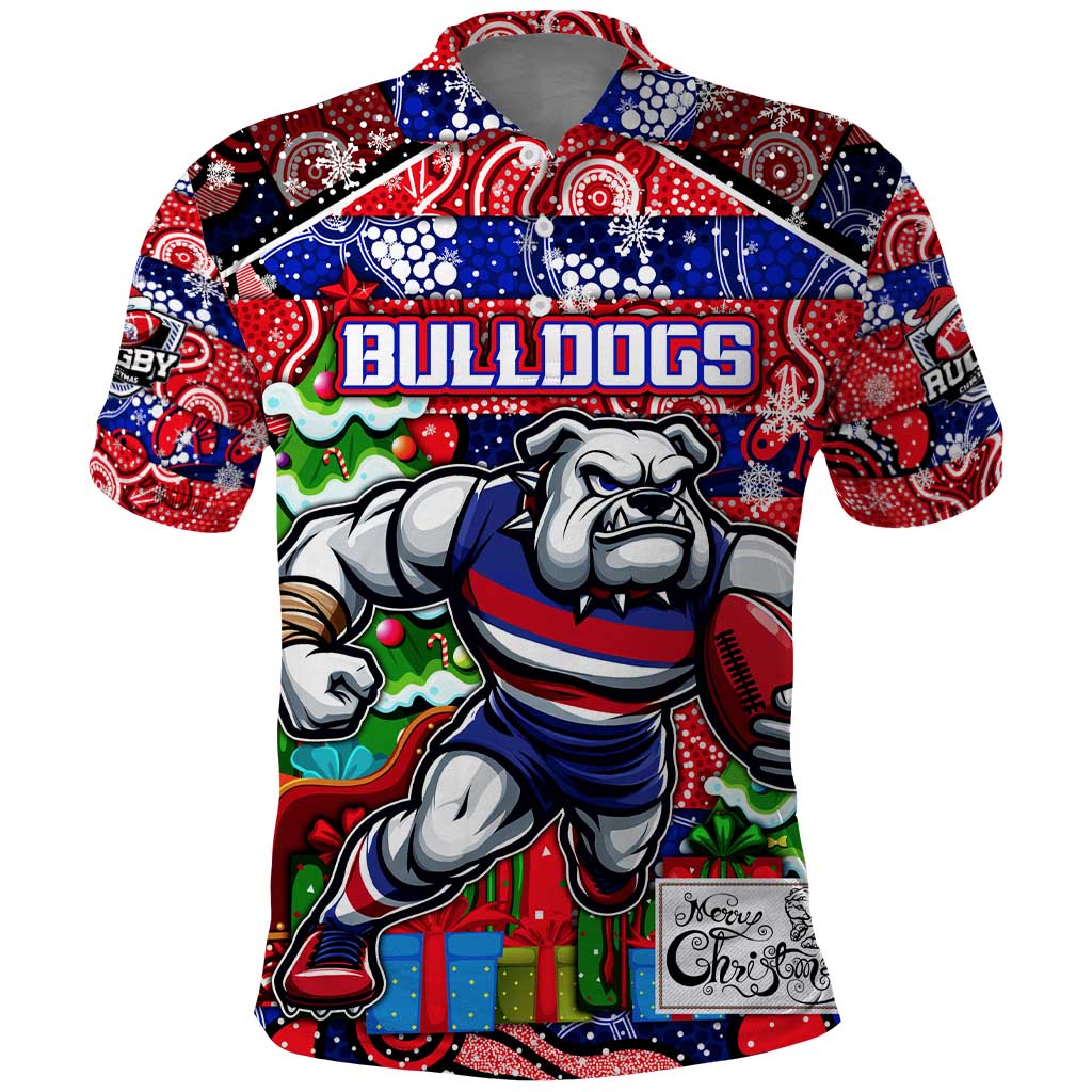 Custom Bulldogs Football Merry Christmas Polo Shirt Indigenous Australian Art
