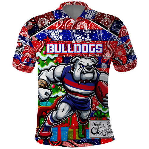 Custom Bulldogs Football Merry Christmas Polo Shirt Indigenous Australian Art