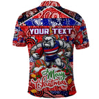 Custom Bulldogs Football Merry Christmas Polo Shirt Indigenous Australian Art