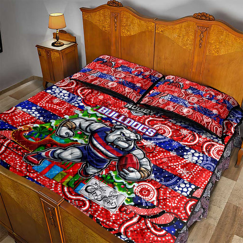 Bulldogs Football Merry Christmas Quilt Bed Set Indigenous Australian Art