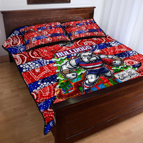 Bulldogs Football Merry Christmas Quilt Bed Set Indigenous Australian Art