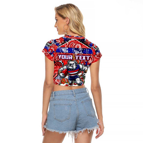 Custom Bulldogs Football Merry Christmas Raglan Cropped T Shirt Indigenous Australian Art