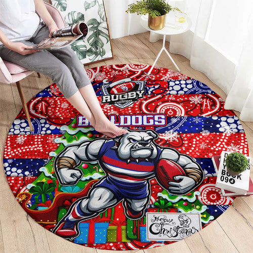 Bulldogs Football Merry Christmas Round Carpet Indigenous Australian Art