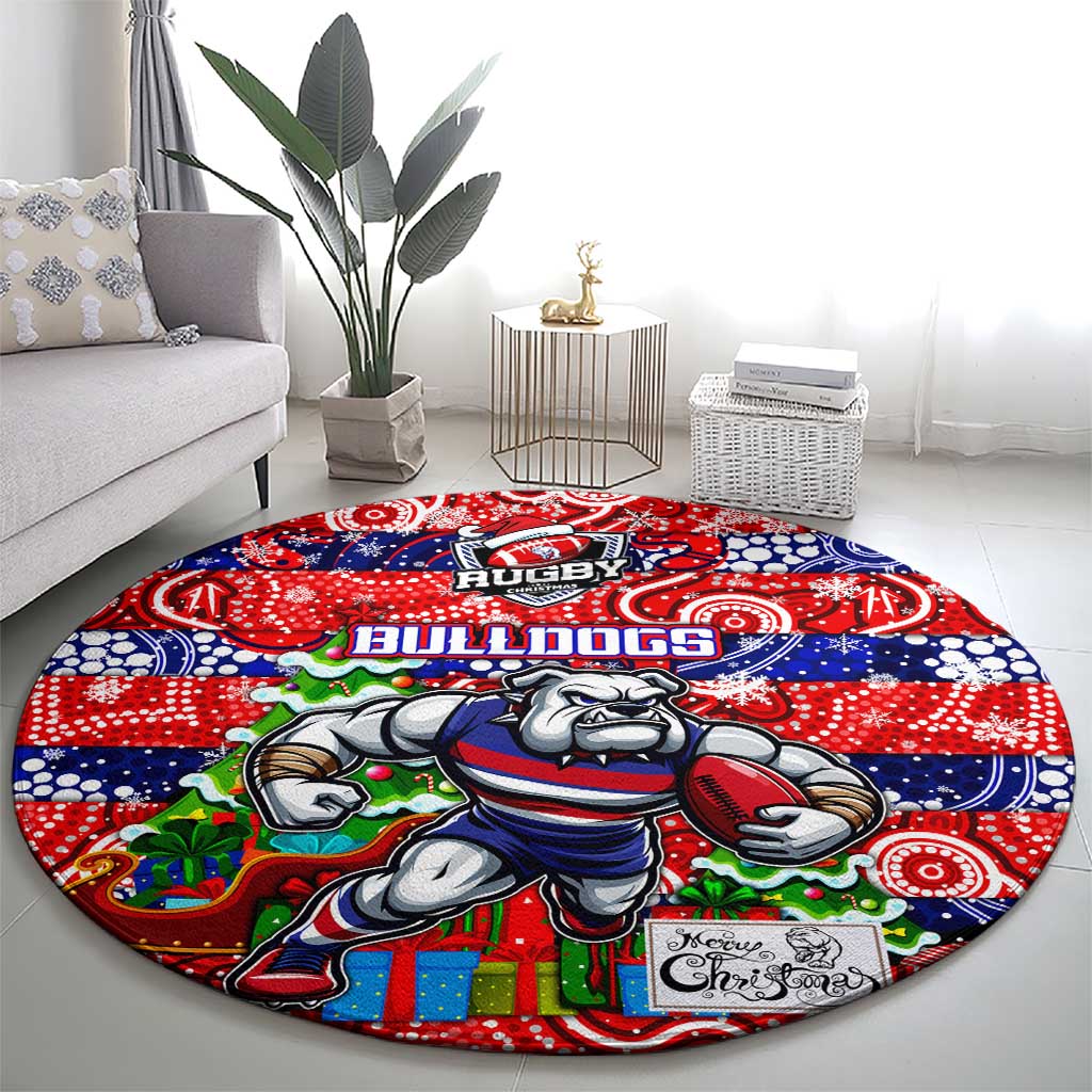 Bulldogs Football Merry Christmas Round Carpet Indigenous Australian Art