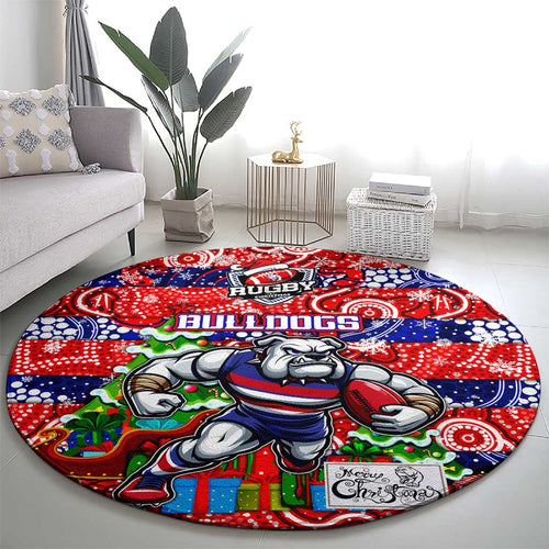 Bulldogs Football Merry Christmas Round Carpet Indigenous Australian Art