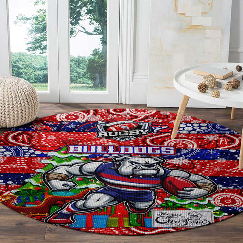 Bulldogs Football Merry Christmas Round Carpet Indigenous Australian Art