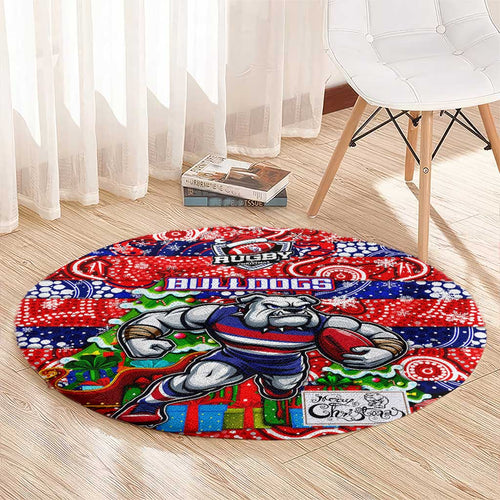 Bulldogs Football Merry Christmas Round Carpet Indigenous Australian Art