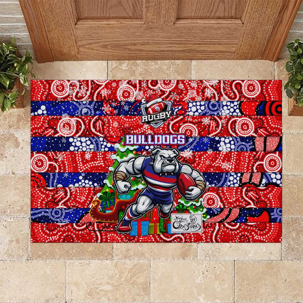 Bulldogs Football Merry Christmas Rubber Doormat Indigenous Australian Art