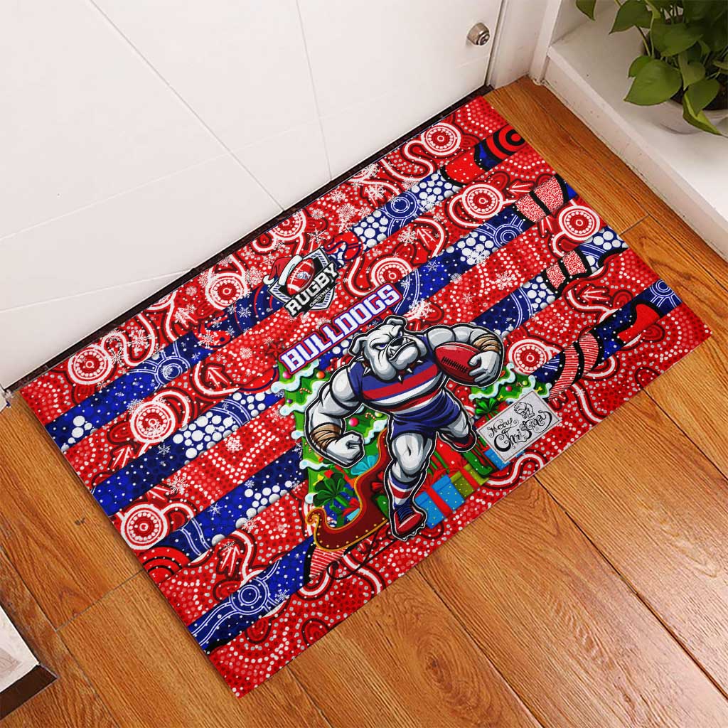 Bulldogs Football Merry Christmas Rubber Doormat Indigenous Australian Art
