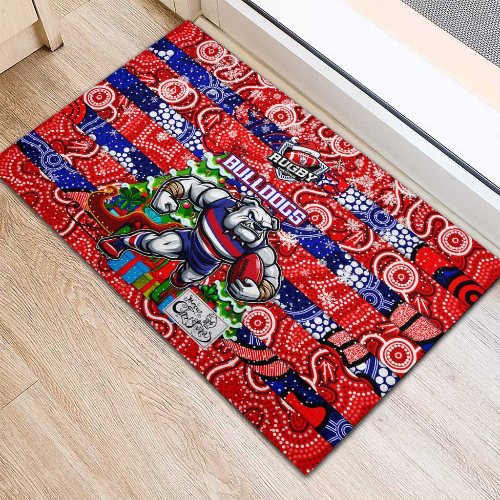 Bulldogs Football Merry Christmas Rubber Doormat Indigenous Australian Art