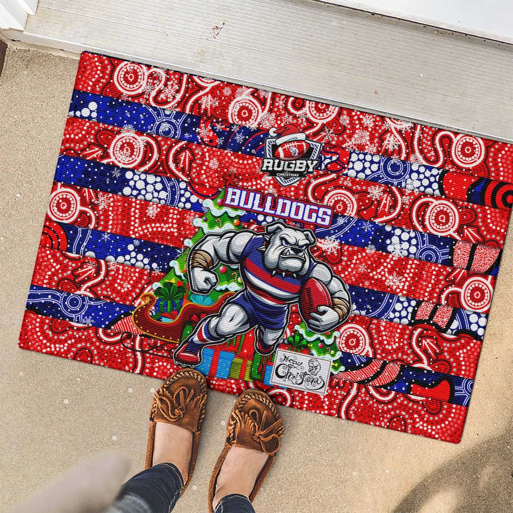 Bulldogs Football Merry Christmas Rubber Doormat Indigenous Australian Art