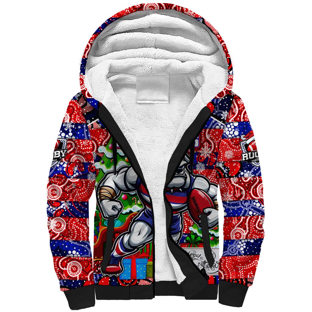 Custom Bulldogs Football Merry Christmas Sherpa Hoodie Indigenous Australian Art
