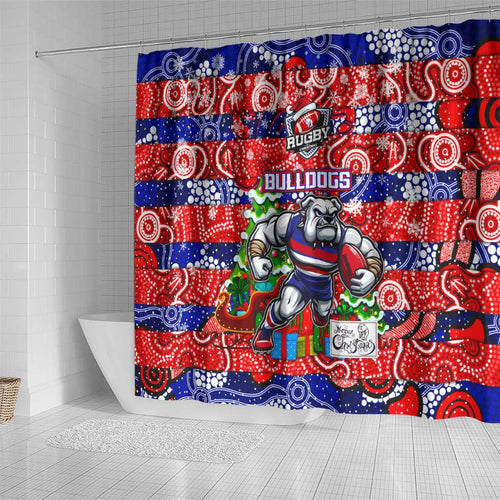 Bulldogs Football Merry Christmas Shower Curtain Indigenous Australian Art
