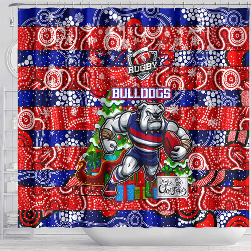 Bulldogs Football Merry Christmas Shower Curtain Indigenous Australian Art