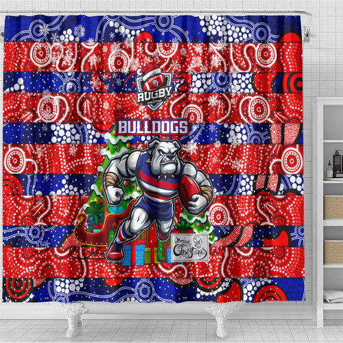 Bulldogs Football Merry Christmas Shower Curtain Indigenous Australian Art
