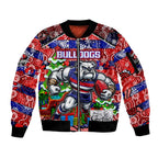 Custom Bulldogs Football Merry Christmas Sleeve Zip Bomber Jacket Indigenous Australian Art