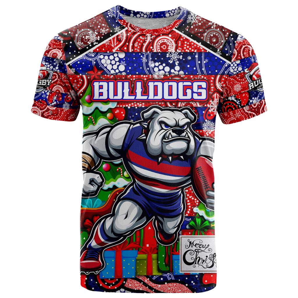 Custom Bulldogs Football Merry Christmas T Shirt Indigenous Australian Art