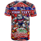Custom Bulldogs Football Merry Christmas T Shirt Indigenous Australian Art