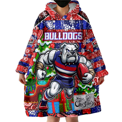 Custom Bulldogs Football Merry Christmas Wearable Blanket Hoodie Indigenous Australian Art