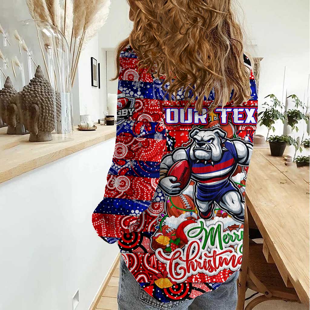 Custom Bulldogs Football Merry Christmas Women Casual Shirt Indigenous Australian Art