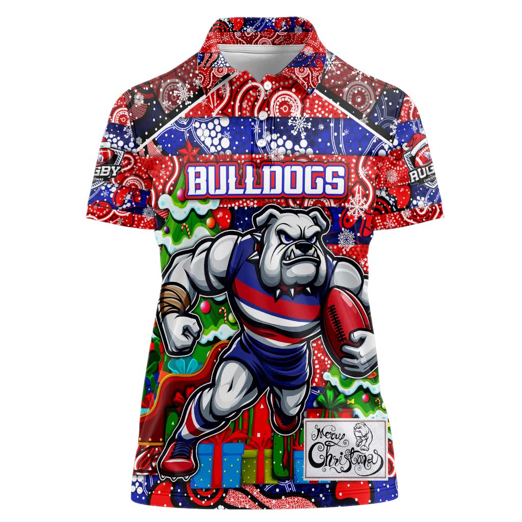 Custom Bulldogs Football Merry Christmas Women Polo Shirt Indigenous Australian Art