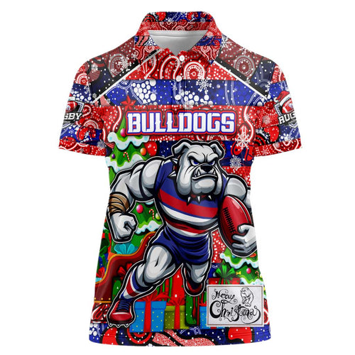 Custom Bulldogs Football Merry Christmas Women Polo Shirt Indigenous Australian Art