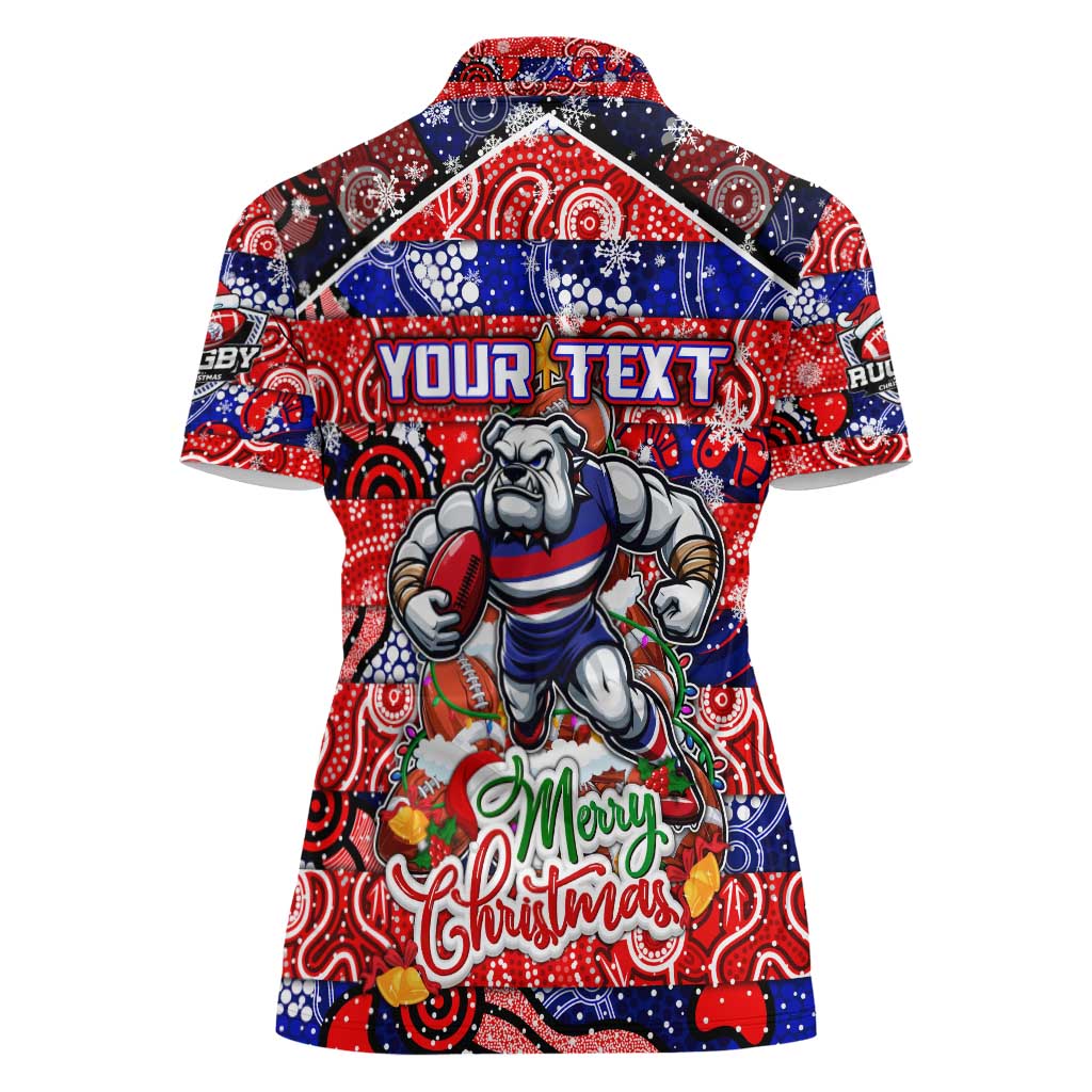 Custom Bulldogs Football Merry Christmas Women Polo Shirt Indigenous Australian Art
