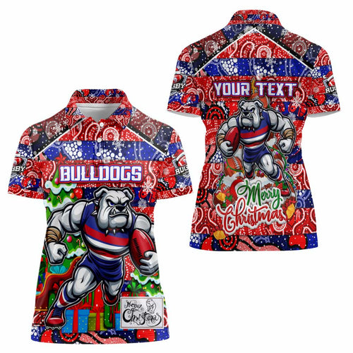 Custom Bulldogs Football Merry Christmas Women Polo Shirt Indigenous Australian Art