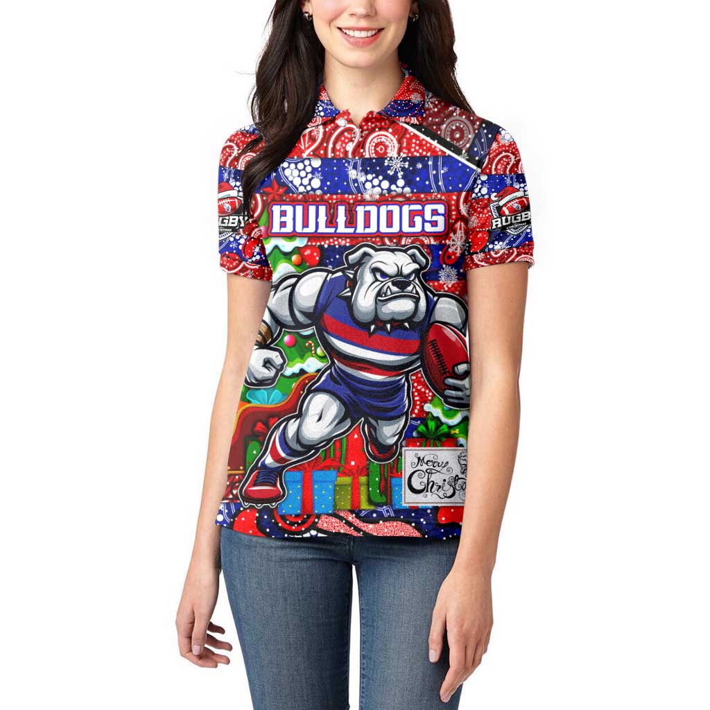 Custom Bulldogs Football Merry Christmas Women Polo Shirt Indigenous Australian Art