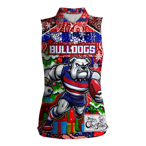 Custom Bulldogs Football Merry Christmas Women Sleeveless Polo Shirt Indigenous Australian Art