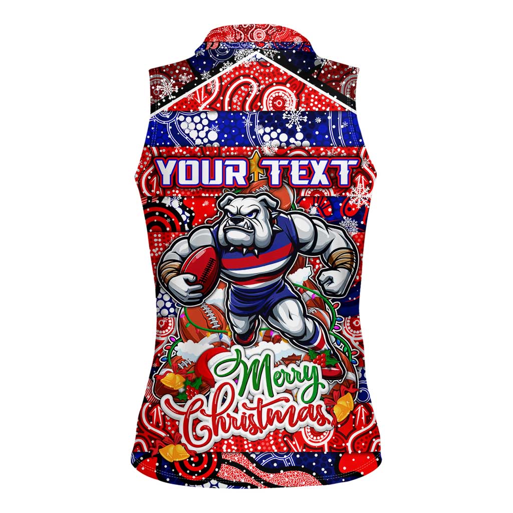 Custom Bulldogs Football Merry Christmas Women Sleeveless Polo Shirt Indigenous Australian Art