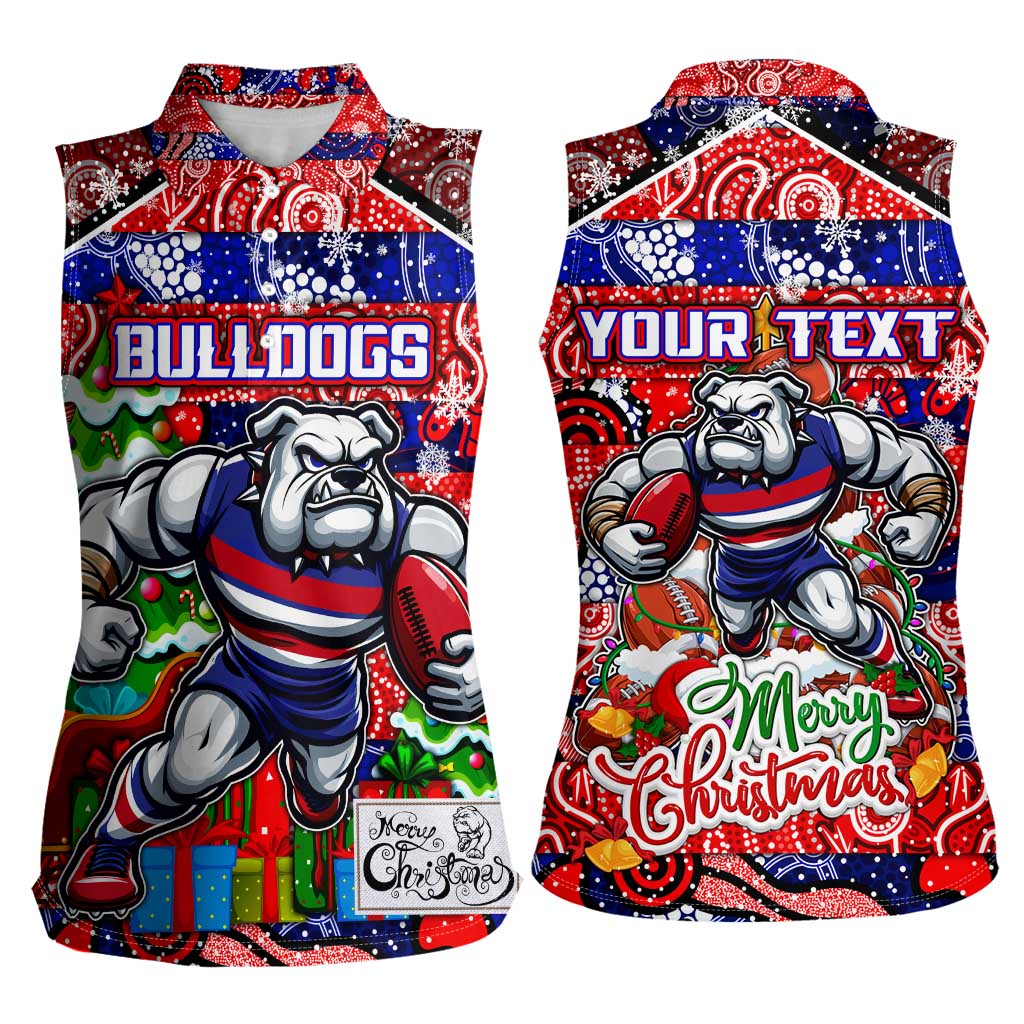 Custom Bulldogs Football Merry Christmas Women Sleeveless Polo Shirt Indigenous Australian Art