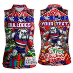 Custom Bulldogs Football Merry Christmas Women Sleeveless Polo Shirt Indigenous Australian Art